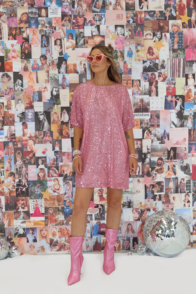 Taylor Sequin Dress - Pink sky up on the roof