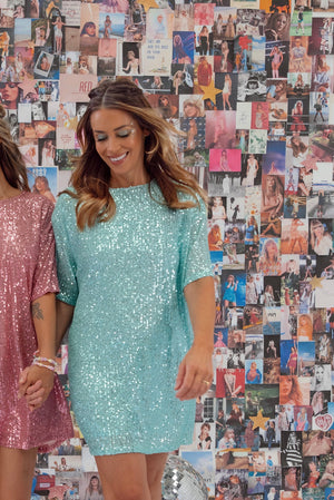 
            
                Load image into Gallery viewer, Taylor Sequin Dress - Teal was the colour of your shirt
            
        